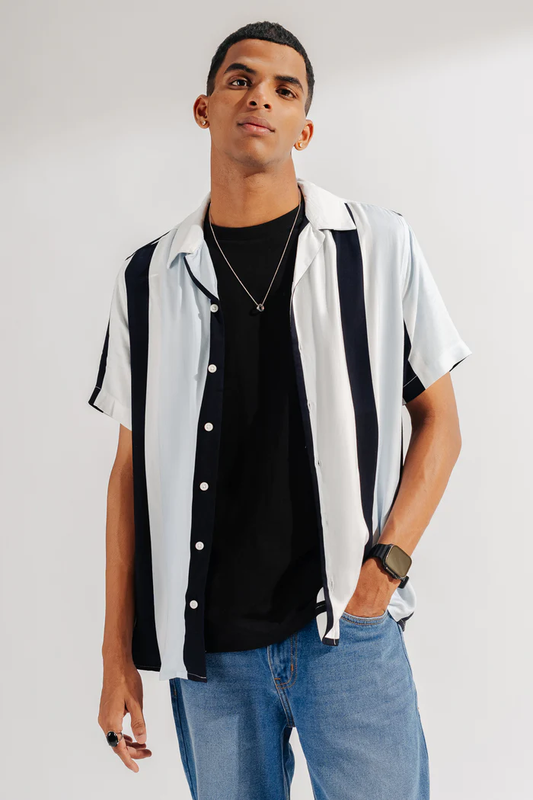 Blue and White Striped Casual Men’s Shirt