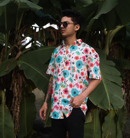 White Floral Printed Men's Casual Shirt
