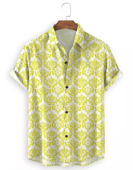 Yellow Printed Men's Half Sleeves Casual Shirt