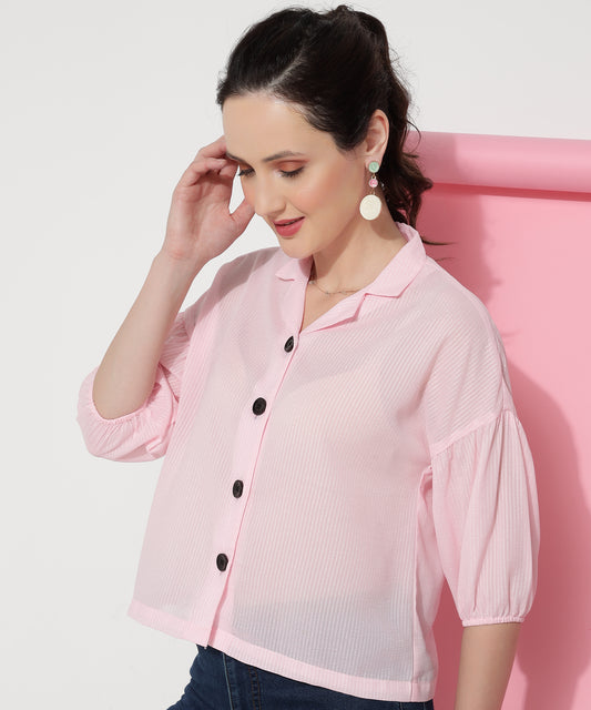 Light Pink Drop-Shoulder Sleeves Georgette Shirt