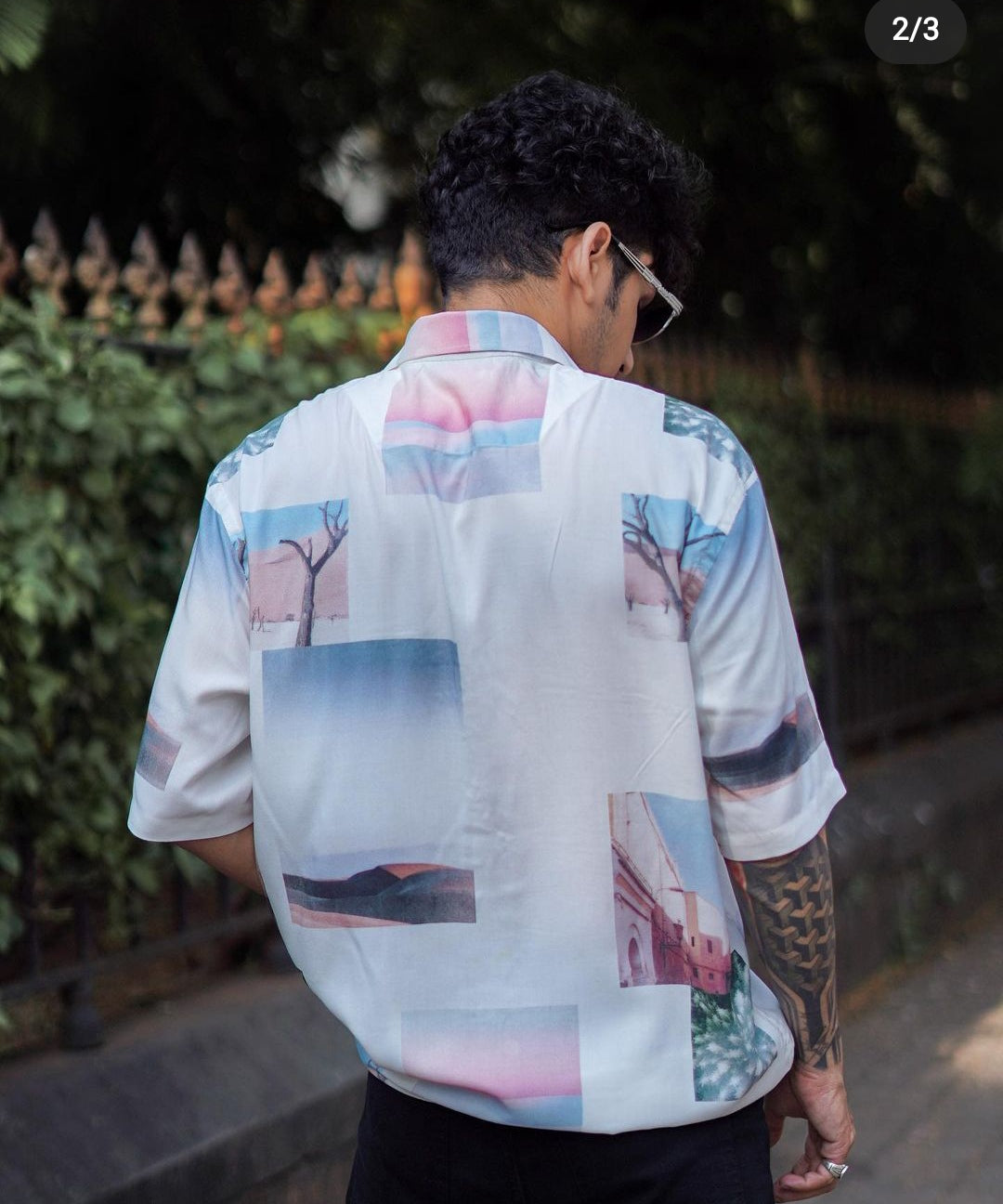 White Faded Printed Casual Men's Shirt