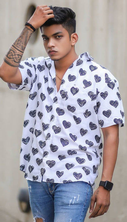 Mini-Heart Printed Men's Casual Shirt