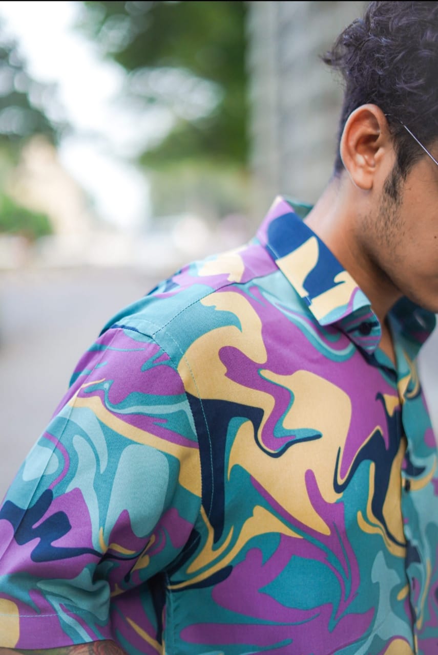 Abstract Waves Multi-Color Casual Men's Shirt