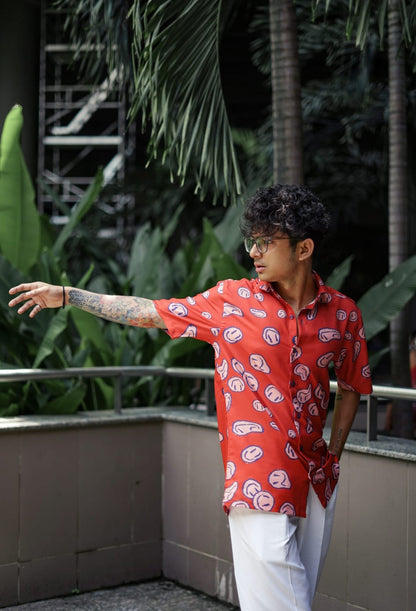 Smiley Printed Red Casual Men's Shirt