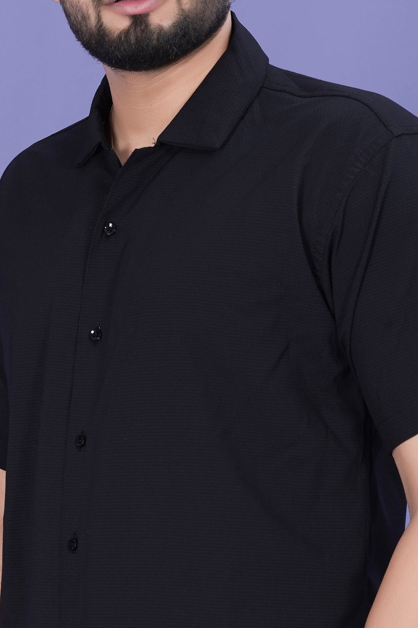Black Half-Sleeves Men’s Casual Shirt