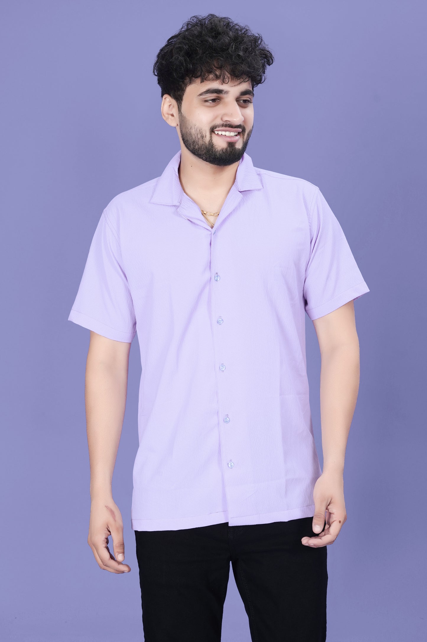 Lilac Half-Sleeves Men’s Casual Shirt