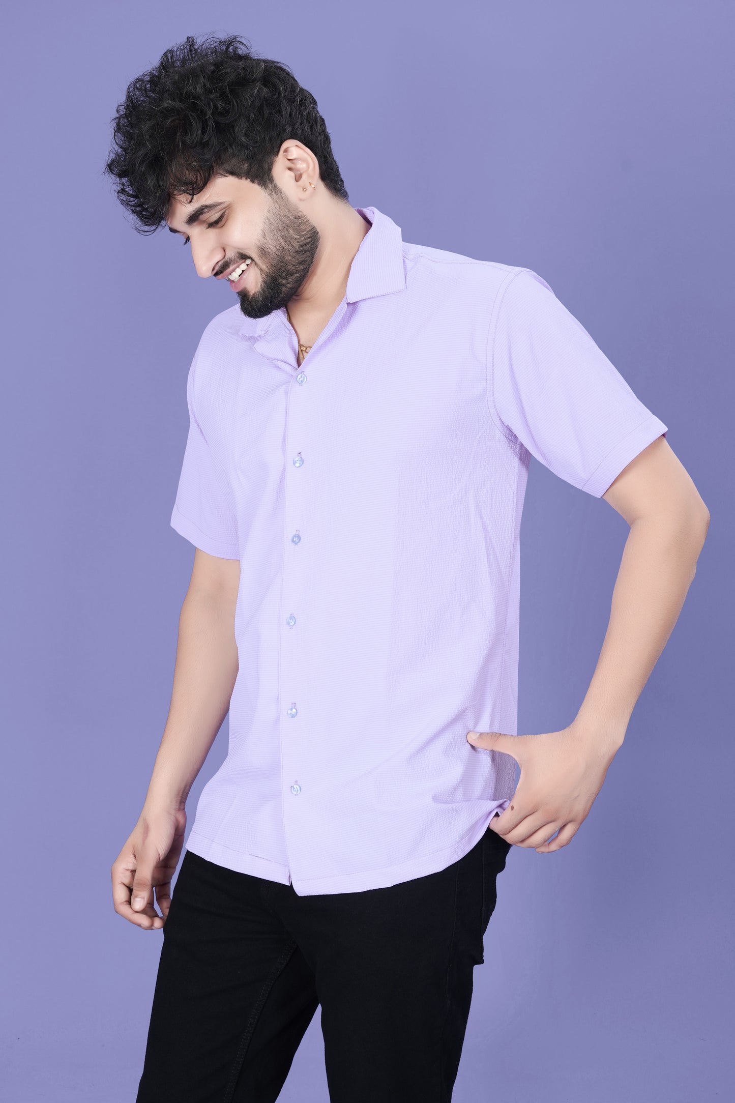 Lilac Half-Sleeves Men’s Casual Shirt