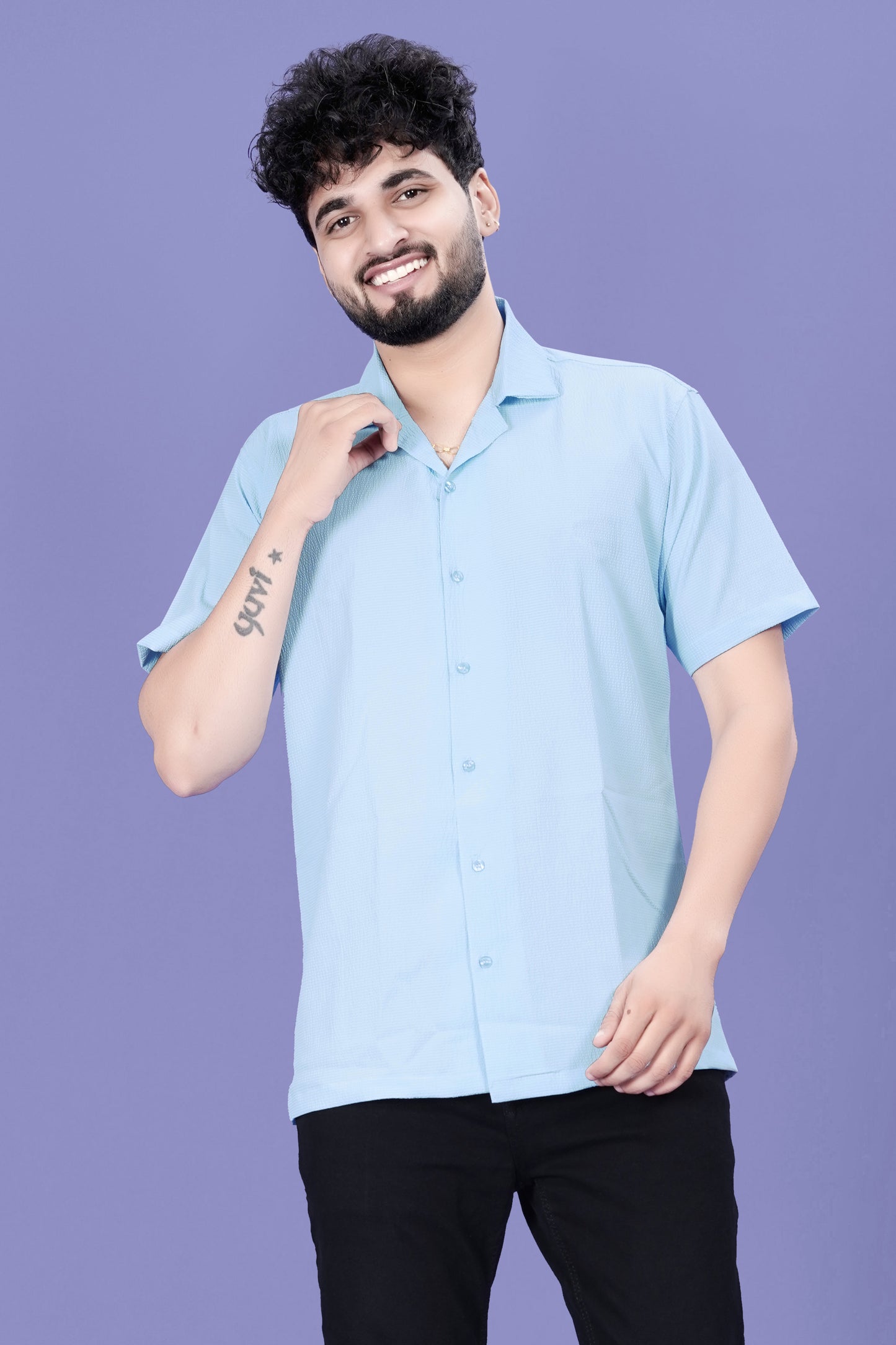 Sky Blue Half-Sleeves Men’s Casual Shirt