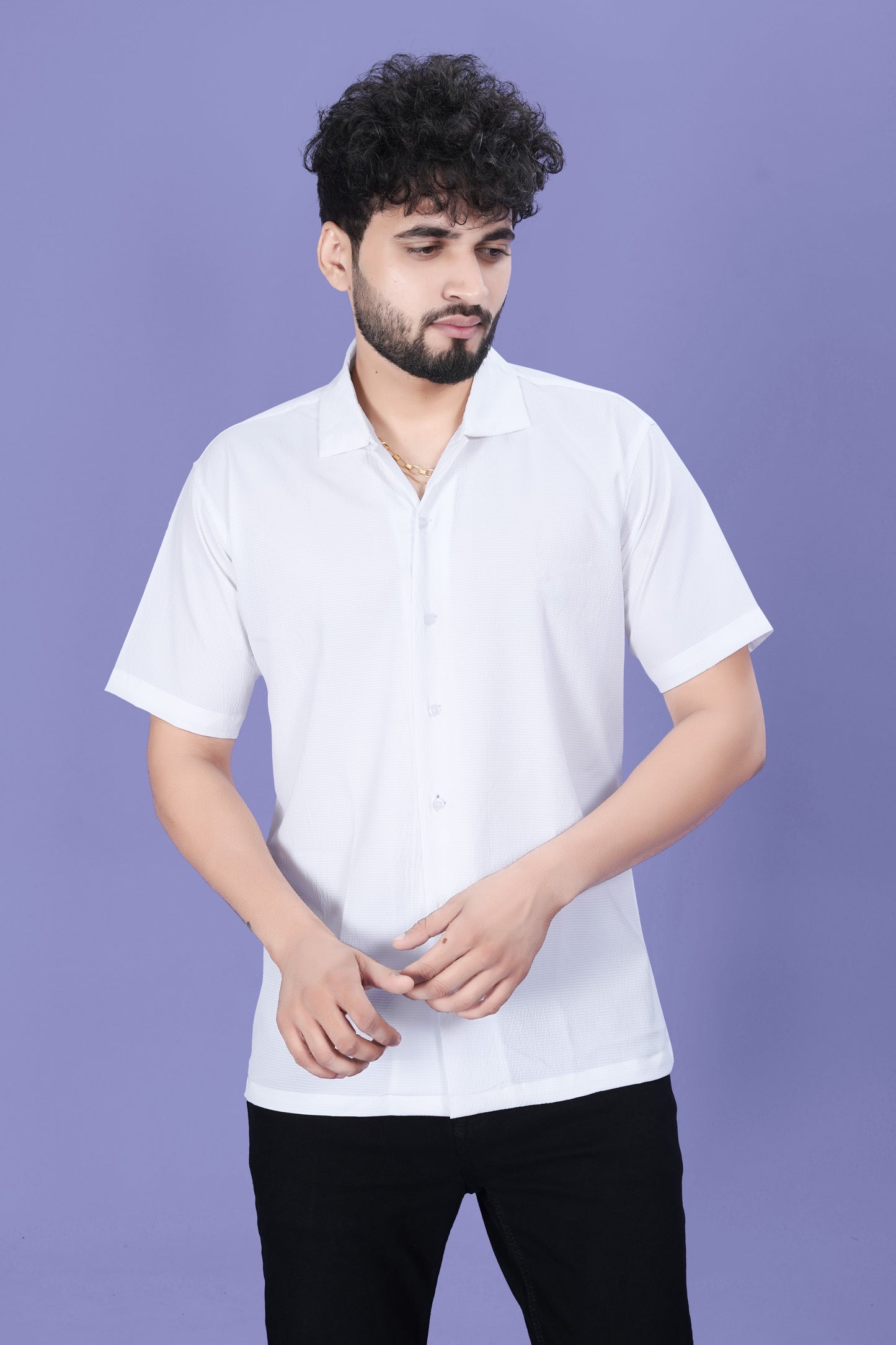White Half-Sleeves Men’s Casual Shirt