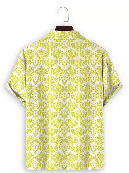 Yellow Printed Men's Half Sleeves Casual Shirt